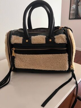 Aimee Kestenberg Black & Cream Faux Shearling Satchel